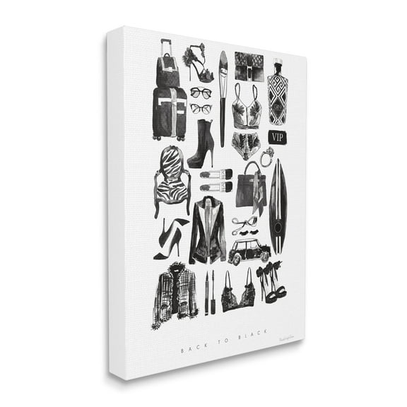 Stupell Industries Back to Black Quote Glam Fashion Mood Board Canvas Wall Art, 16 x 20, Design by Mercedes Lopez Charro
