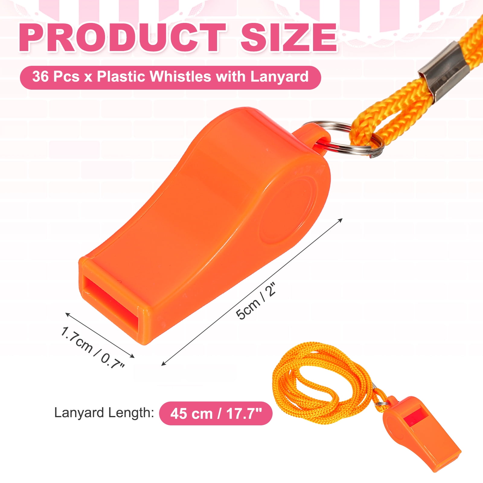 Uxcell Plastic Whistles with Lanyard, Training Sports Gather Whistles Loud Crisp Sound Colorful Bulk Whistle 36 Pcs & Orange -Fitting for (Coaches/Referee/Outsides/Team Events)