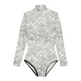 thumbnail image 3 of TiaoBug Women One Piece Long Sleeve Rash Guard UV Protection Surfing Mermaid Fish Scale Swimsuit Swimwear Bathing Suit Champagne L, 3 of 7