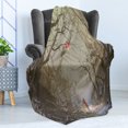 thumbnail image 4 of Fantasy Soft Flannel Fleece Throw Blanket, Boy Looking up Red Balloon Stuck on Tree Branch in Foggy Forest Creepy Picture Print, Cozy Plush for Indoor and Outdoor Use, 70" x 90", Brown, by Ambesonne, 4 of 5