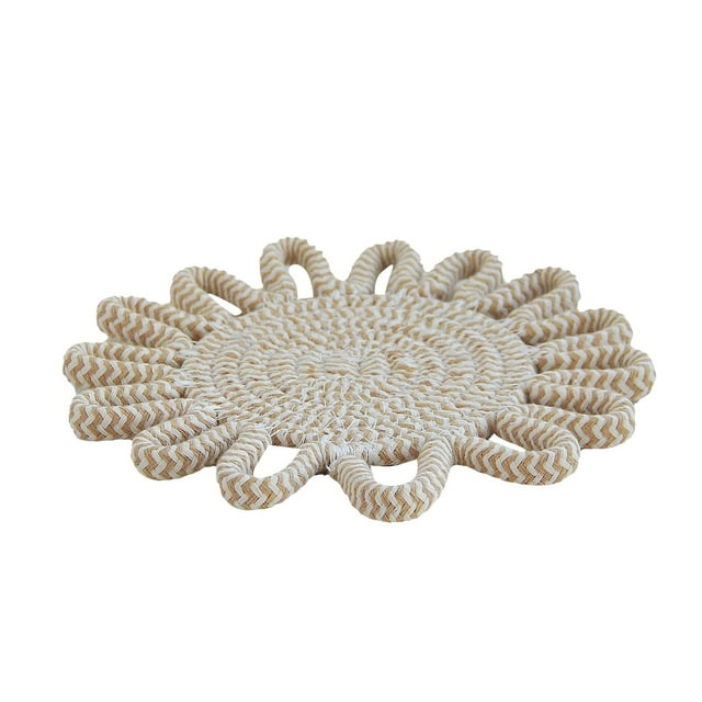 Binwennn Table for round Table 4 Piece Weaving Heat Thermal Pad Home Daily Necessities Flower Shaped Dining Rope Handmade Pot Pad