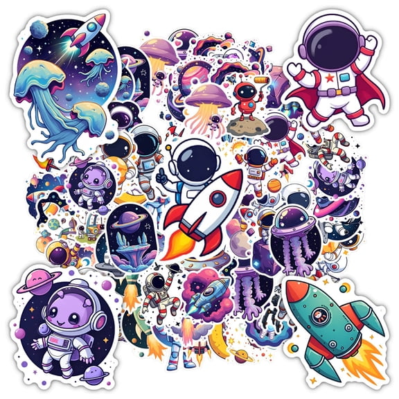 35pcs-50pcs Cute Astronaut Stickers Space Stationery Stickers Planet Kids Stickers for Laptops Suitcases Phones