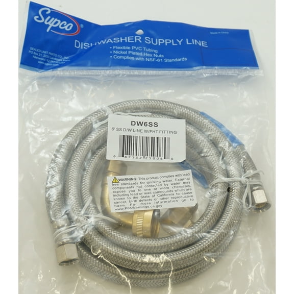 Supco 6 Foot Stainless Steel Dishwasher Hose with FHT Fitting, DW6SS