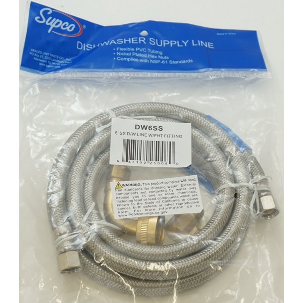 Supco 6 Foot Stainless Steel Dishwasher Hose with FHT ...