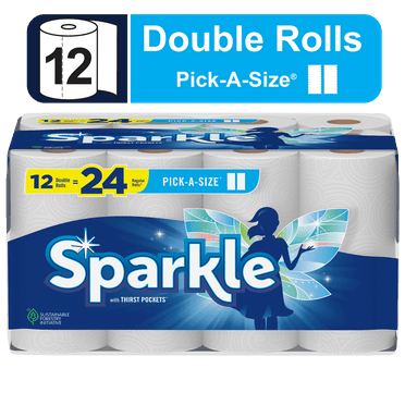 Sparkle Pick-A-Size Paper Towels, 12 Double Rolls, White, Everyday Value Paper Towel