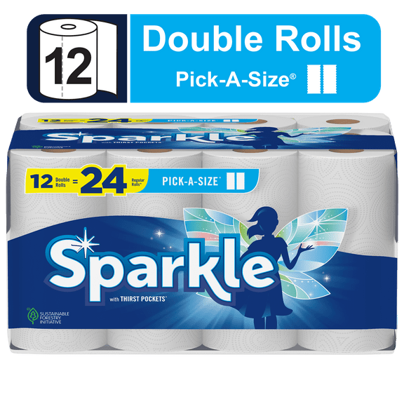 Sparkle Pick-a-Size Paper Towels, White, 12 Double Rolls, Everyday Value Paper Towel