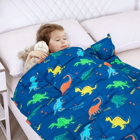 Kiik Weigted Blanket 3lbs, Blue Dinosaur Weigted Blankets, Cute Small Weigted Blankets 3 Pounds, Wasable Soft eay Blanket Trow for All-Season, 36x48 Inces Blue