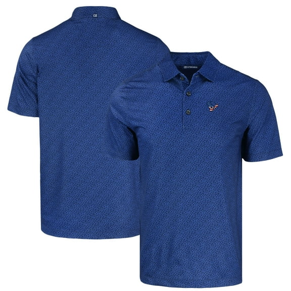 Men's Cutter & Buck Navy Houston Texans  Americana Pike Eco Pebble Print Stretch Recycled Polo