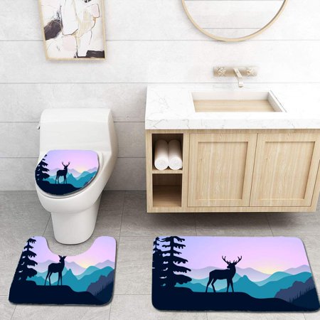 Erehome Mountains Alpine Wild Fallow Deer And Forest At Sunrise Landscape Silhouettes 3 Piece Bathroom Rugs Set Bath Rug Contour Mat And Toilet Lid Cover Walmart Canada