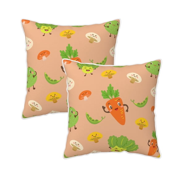Velvet Decorative Throw Pillow Covers Set of 2, Soft Square Cushion Cover with Invisible Zipper Cute Vegetables Printing, 18"x18"