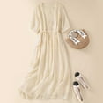 thumbnail image 2 of QIPOPIQ Robe Longue Bohème d'Été pour Femme Col Rond Manches Mi-Longues Robe Maxi Fluide avec Ceinture Liquidation, 2 of 9