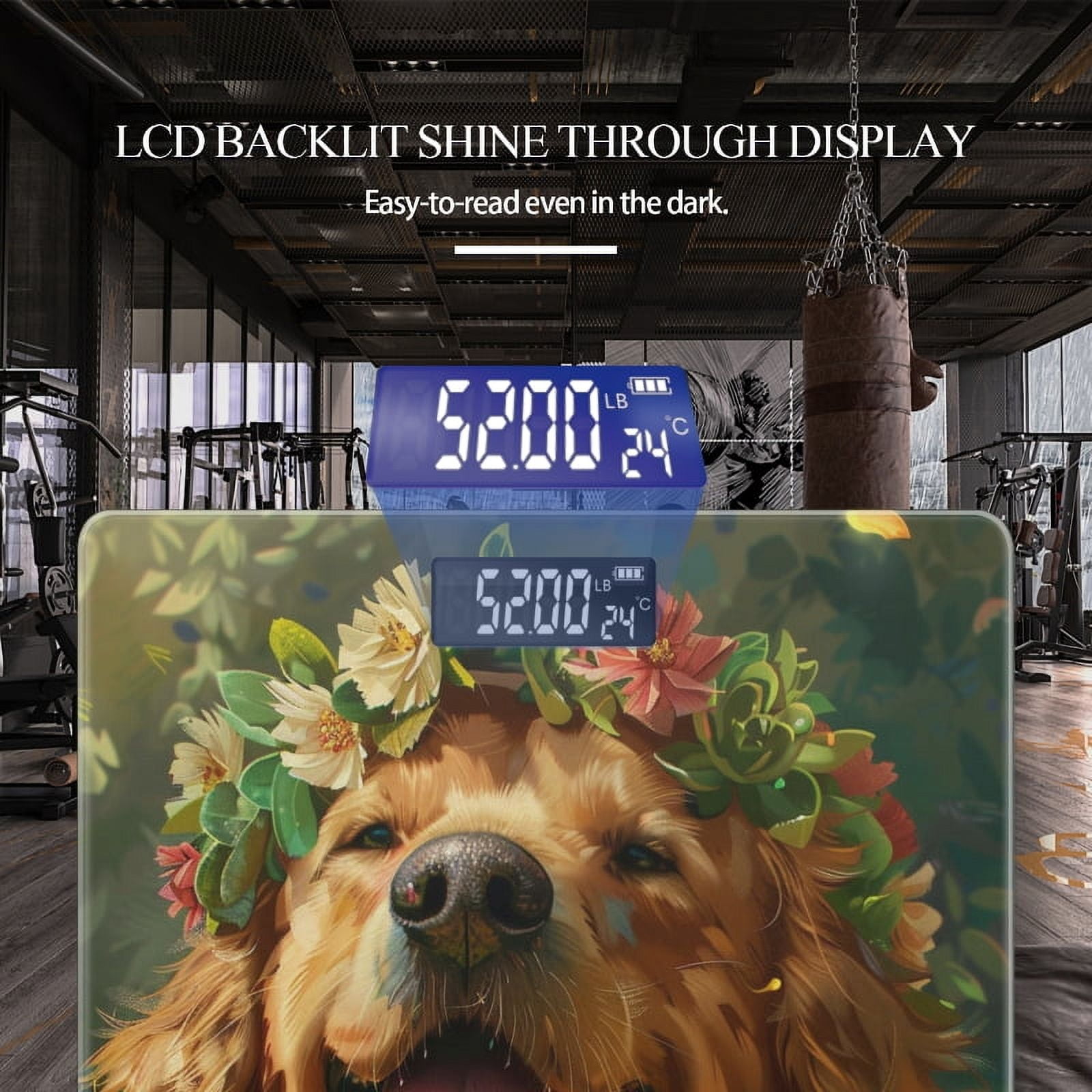 High Precision Body Weight Scale Smart Bathroom Scales with Large LCD Display(400lbs),Decorative for Bedroom-Golden Retriever Wearing Flower Crown With Smiling Face