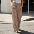 thumbnail image 3 of Staron Women's Casual Pants Loose Wide Leg Drawstring Trousers Striped Elastic Waist with Pockets Comfy Relaxed Lounge Pants, Khaki M, 3 of 7