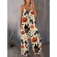 thumbnail image 3 of Women's Halloween Strap Jumpsuit Sleeveless One Piece Pumpkin Bat Cat Romper Playsuit Spaghetti Strap Baggy Overalls Pants, 3 of 7