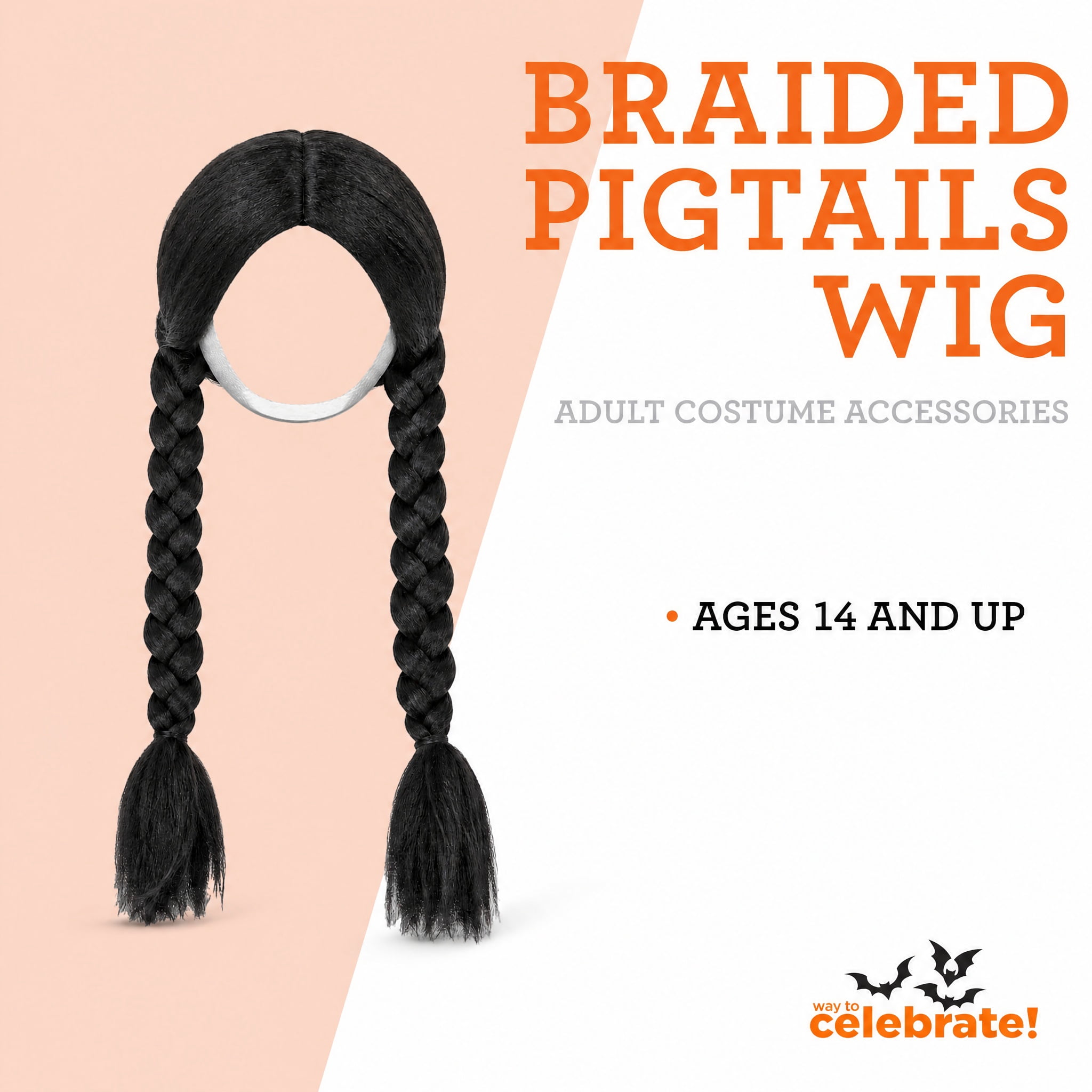 Braided Pigtails Wig Costume Accessory for Adults, Black, Halloween by Way To Celebrate
