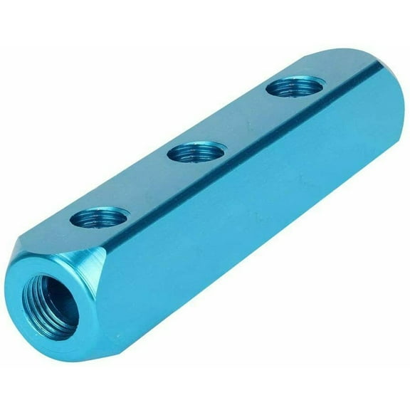 1/4in 3 Way 6 Port Aluminum Pneumatic Air Hose Manifold Block Splitter Fitting
