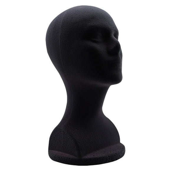 Male Foam Mannequin Head Model Hat Glasses Holder Black Portable Height 32cm
