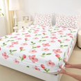 thumbnail image 3 of Homewish Kawaii Blossom Flower Twin Sheet Sets,Cartoon Floral Twin Fitted Sheet,Pink Green White Flat Sheet For Girls Teens,Luxury Bedroom Decor,3-Piece, 3 of 7