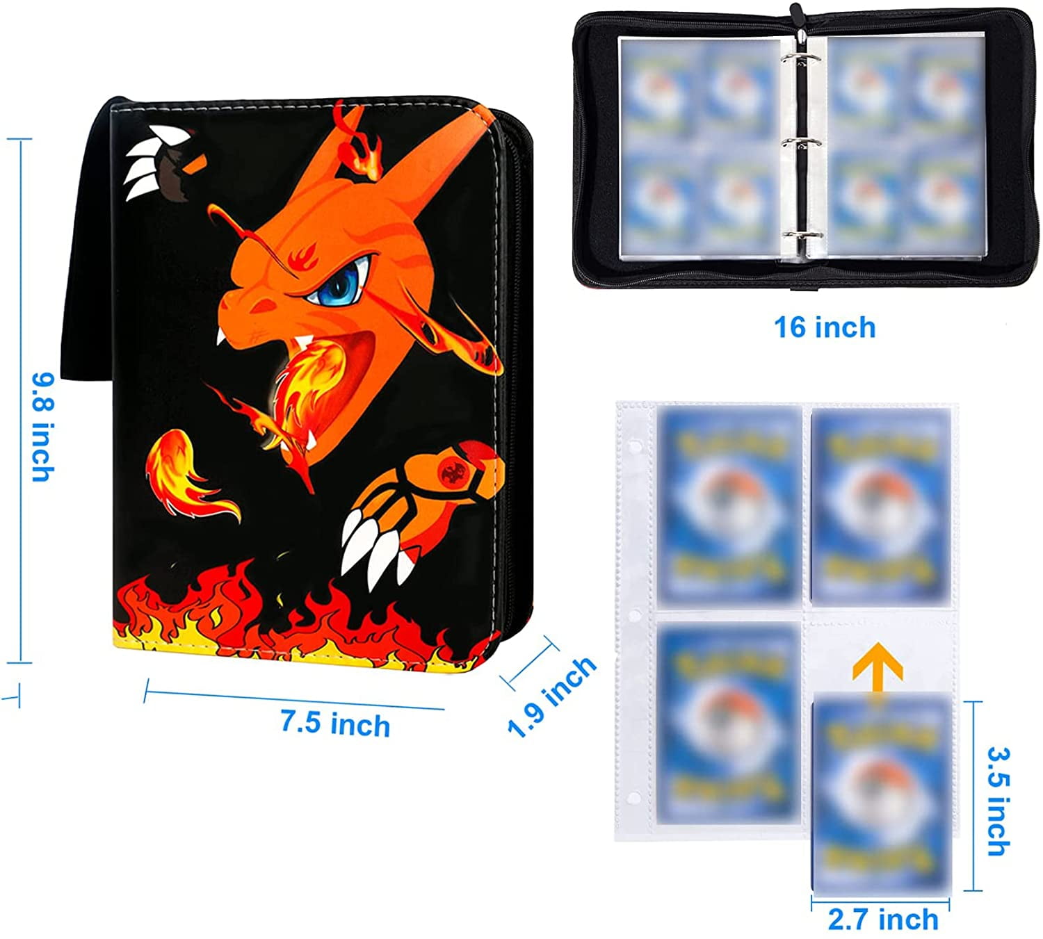 Trading Card Binder for Pokemon Cards Binder,4-Pocket Portable Card Collector Album Holder Book Fits 440 Cards with 55 Removable Sleeves, Display Storage Carrying Case for TCG -Dragon - Walmart.com Trading Card Binder for Pokemon Cards Binder,4-Pocket Portable Card Collector Album Holder Book Fits 440 Cards with 55 Removable Sleeves, Display Storage Carrying Case for TCG -Dragon - Walmart.com
