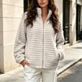 thumbnail image 6 of LUVDA Women's Stripe Fleece Jacket Full Zip Stand Collar Cozy Casual Fall Winter, 6 of 9