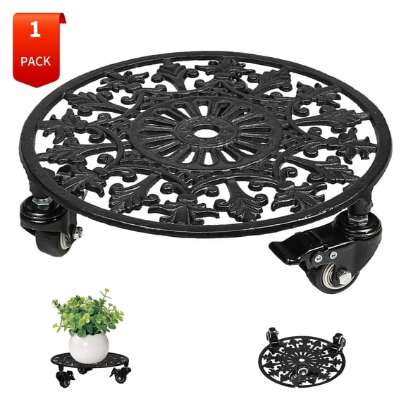 Goobetter Rolling Plant Stand with Wheels,1pcs 11in Heavy Duty Metal Plant Caddy with Wheels,Load Capacity 330 lbs,Black