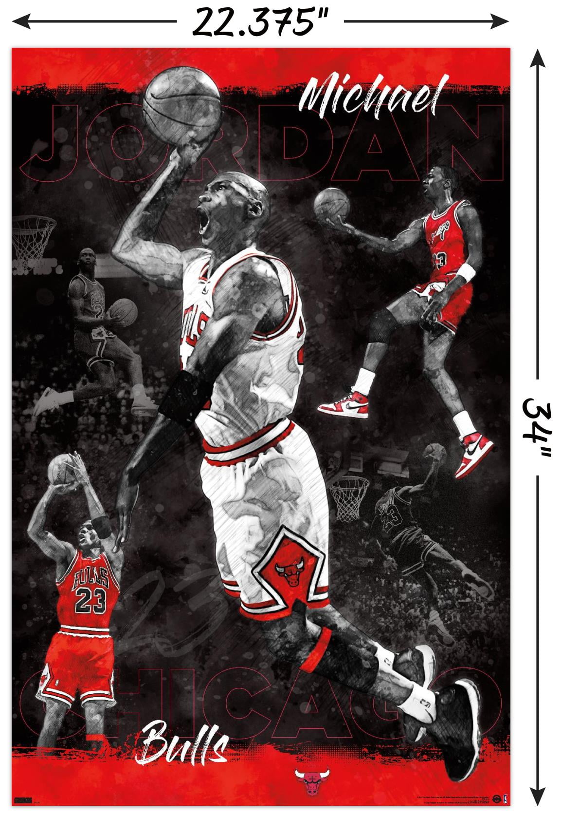  Trends International Michael Jordan - Jersey Wall Poster,  22.375 x 34, Print and Black Hanger Bundle: Posters & Prints