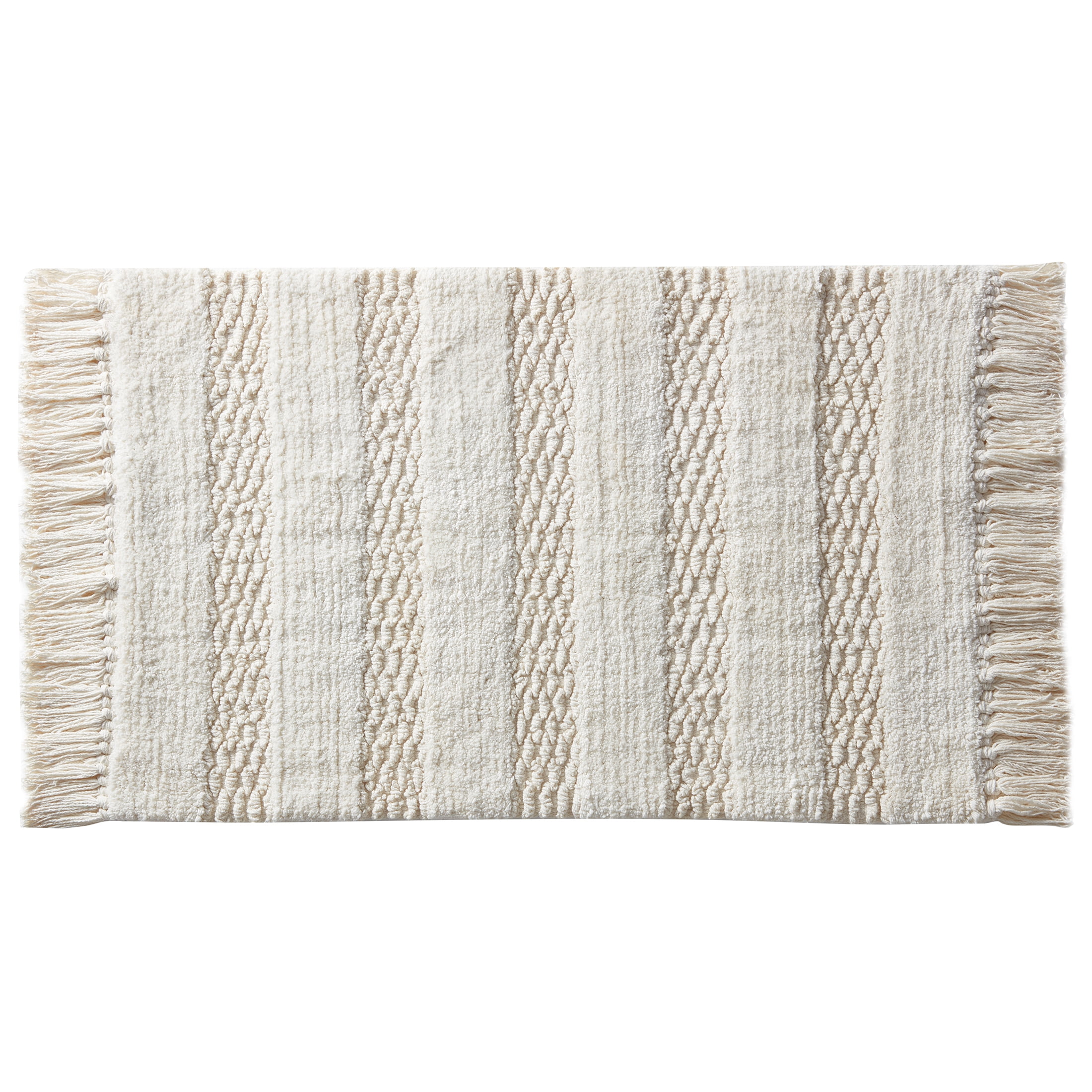 My Texas House Lancaster Fringe Cotton Bath Rug , Ivory, 20" x 32"