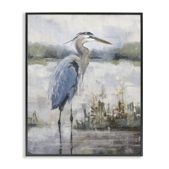 Stupell Industries Coastal Sea Heron Landscape & Nature Painting Black Framed Art Print Wall Art, 11 x 14