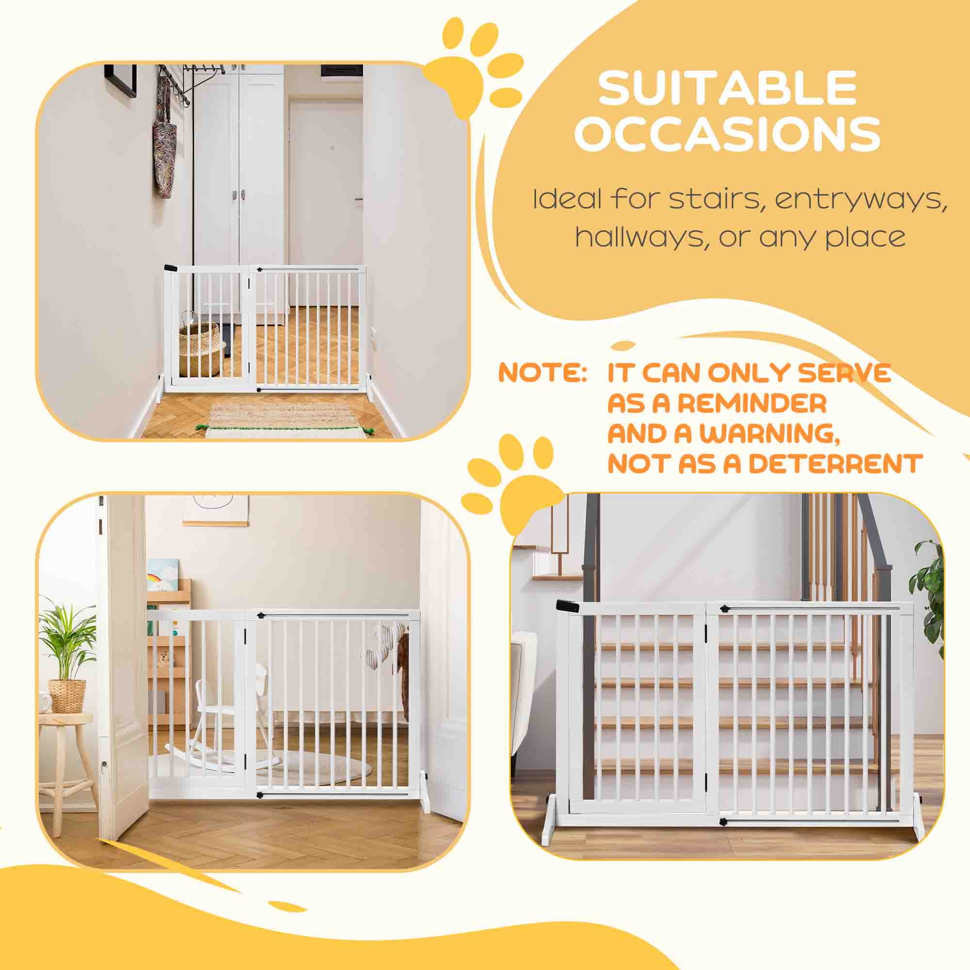 PawHut Wooden Freestanding Pet Gate Adjustable w/ Door Lock Safe Barrier White