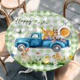 thumbnail image 2 of Green Plaid Easter Round Tablecloth, Fitted Table Cover with Elastic for 45"-54" Round Tables, Blue Truck Spring Floral Bunny Animals Table Cloth Outdoor Indoor Dinning Party Waterproof Tablecloths, 2 of 7