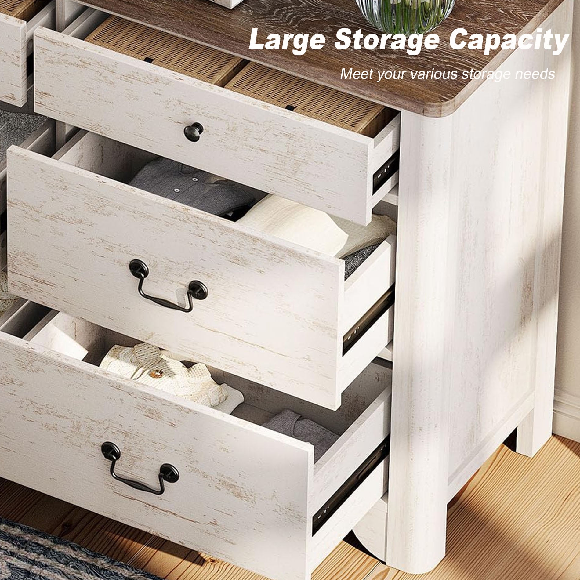 Farmhouse TV Stand For Tvs Up To 110", 3-In-1 TV Stands With 12 Drawers, Entertainment Center TV Console Storage Cabinets For Living Room Bedroom