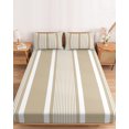 thumbnail image 2 of Twin Sze Fitted Sheet Set - Brown Stripe 2 Piece Bedding Sets 16" Deep Pocket Fitted Sheet with 1 Pillowcase, Beige Striped Modern Minimalist Geometric Lines Brushed Microfiber Hotel Bed Sheets, 2 of 9