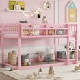 thumbnail image 3 of Mirightone Low Bunk Bed Twin Over Twin, Wood Bunk Beds with Bookshelf & Ladder, Floor Bunk Bed with Full Guardrails, Pink, 3 of 8
