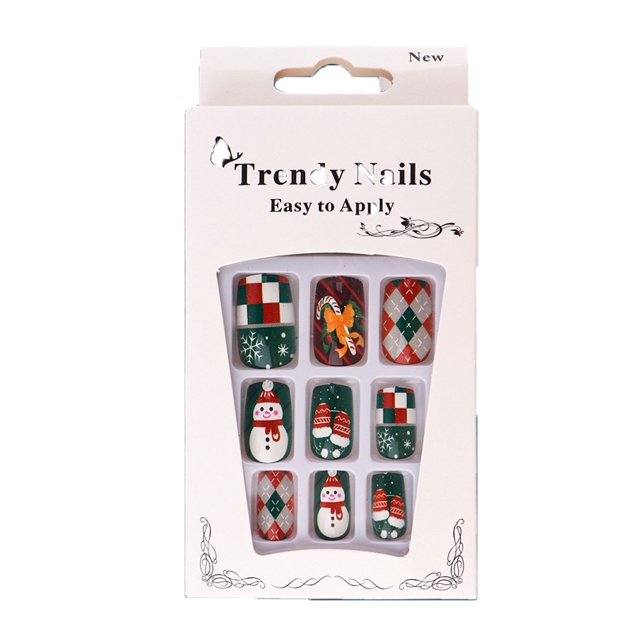 Riforla 24 Piece Christmas Wearable Snowflake Reindeer Santa False Nail Box Set(3ml) Fake Nails