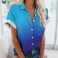 thumbnail image 2 of Summer Savings Clearance! Ecqkame Woman Tops Loose Casual Gradiented Print Short Sleeve Button Lapel Blouses Cute Tops for Women Blue B XXL, 2 of 5