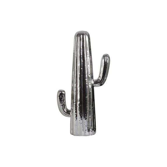Urban Trends Collection: Ceramic Cactus Figurine Polished Chrome Finish Silver