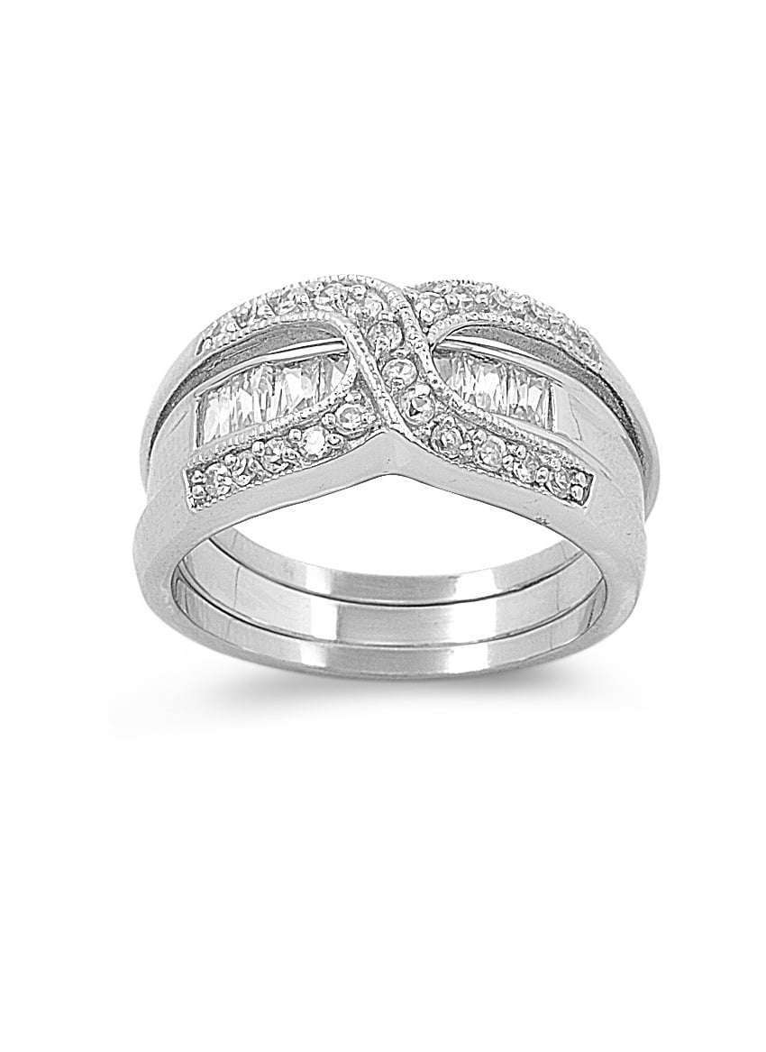 Round Stones Pave Infinity with Invisible Set Stones Cubic Zirconia Wedding Set Ring Sterling