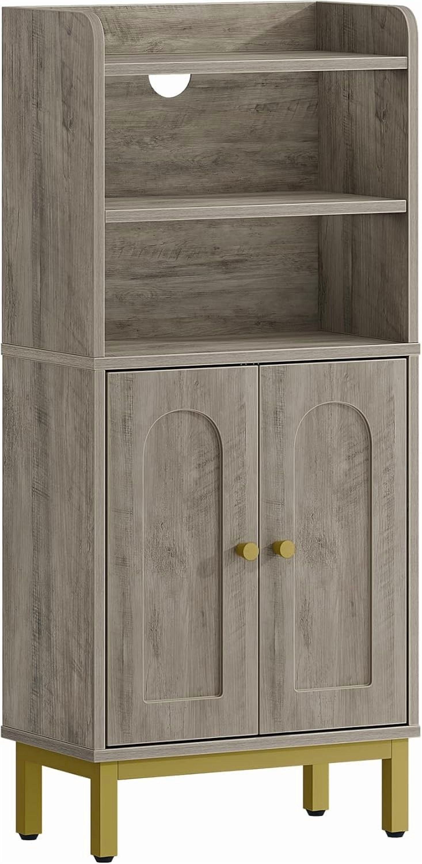 Bathroom Storage Cabinet, Small Floor Cabinet with 2 Door and Shelves, Toilet Paper Cabinets, Bathroom Organizer with Adjustable Shelf, for Small Spaces Greige 7.9" D x 14.6" W x 32.7" H