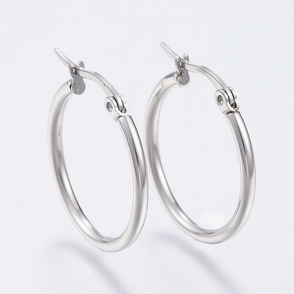10 Pairs 304 Stainless Steel Hoop Earrings 25mm Earrings Small Hoop Sliver Black Sleeper Earrings for DIY Women Men