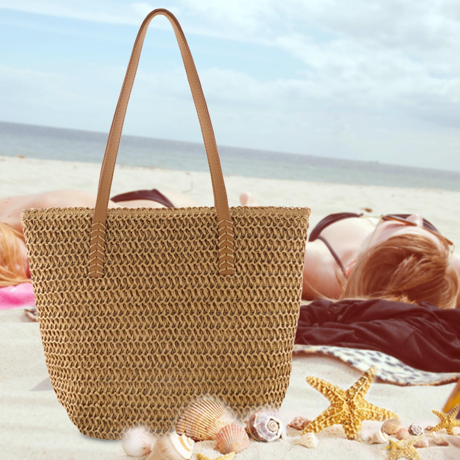 Square Straw Bags Summer Beach Large Tote Handwoven Shoulder Bag