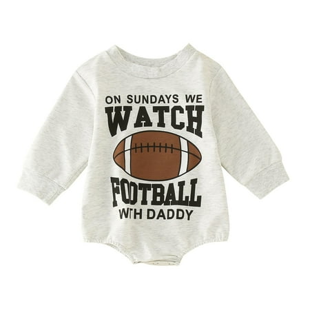 

Rovga Boys Bodysuits Letter Long Sleeve Cute Cartoon Football Bodysuit Romper Outfits Kids Toddler Clothes