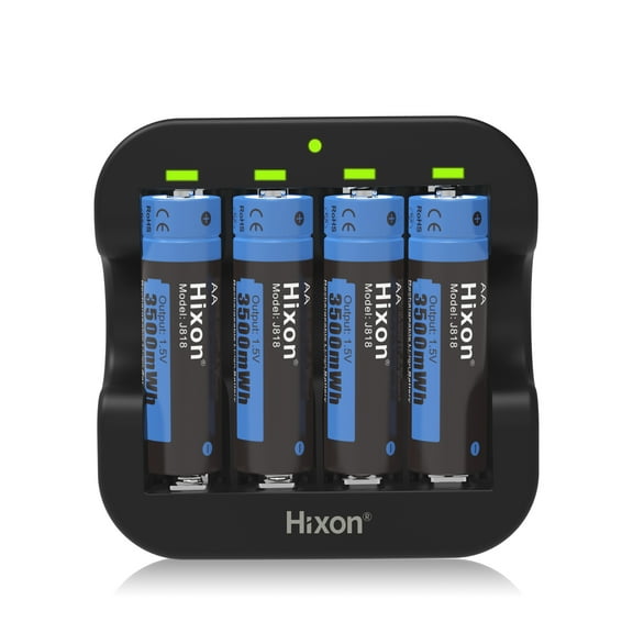 Hixon Recharegeable AA Batteries Kit with 4 Pack 3500mWh 1.5V Lithium-Ion AA Batteries and Charger Black
