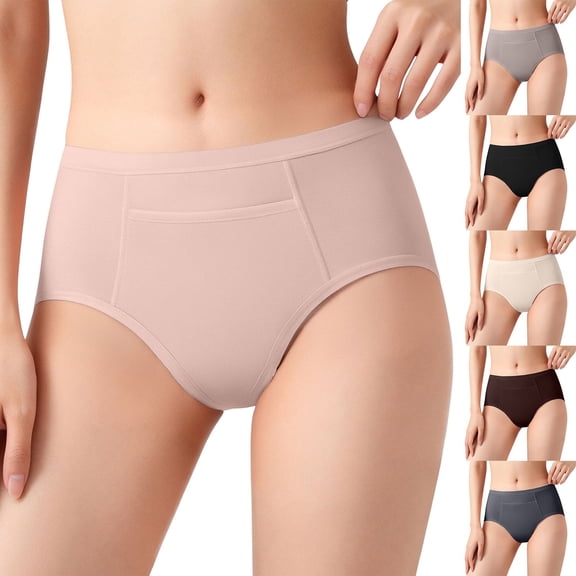 Siminsem Women’s Plus Size Leakproof Underwear High Waisted Full Coverage Period Panties Lightweight Thin Breathable Tanga Briefs Adjustable Elastic for Menstrual Postpartum, Pink,L