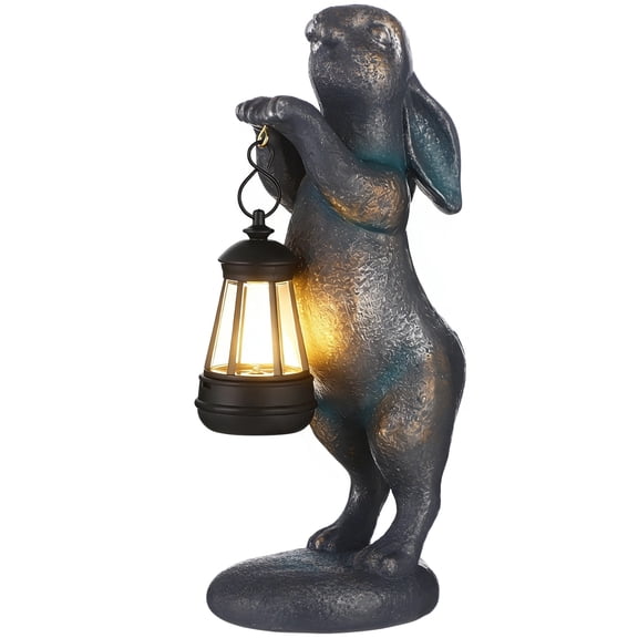 Garden Statues Rabbit with Solar Lantern, Cordless Bunny Figurines Lantern, Outdoor Decor for Yard, Patio, Lawn, Housewarming Gifts