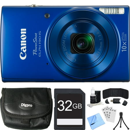 Canon PowerShot ELPH 190 IS Blue Digital Camera 32GB Card Bundle includes Camera, 32GB Memory Card, Reader, Wallet, Case, Mini Tripod, Screen Protectors, Cleaning Kit and Beach Camera