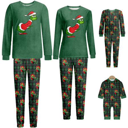

Family Matching Christmas Pajamas The Grinch Green Buffalo Plaid Printed Baby-Kids-Adult-Pet Size 2 Pieces Top and Pants Bodysuits Clothes Pajamas Set