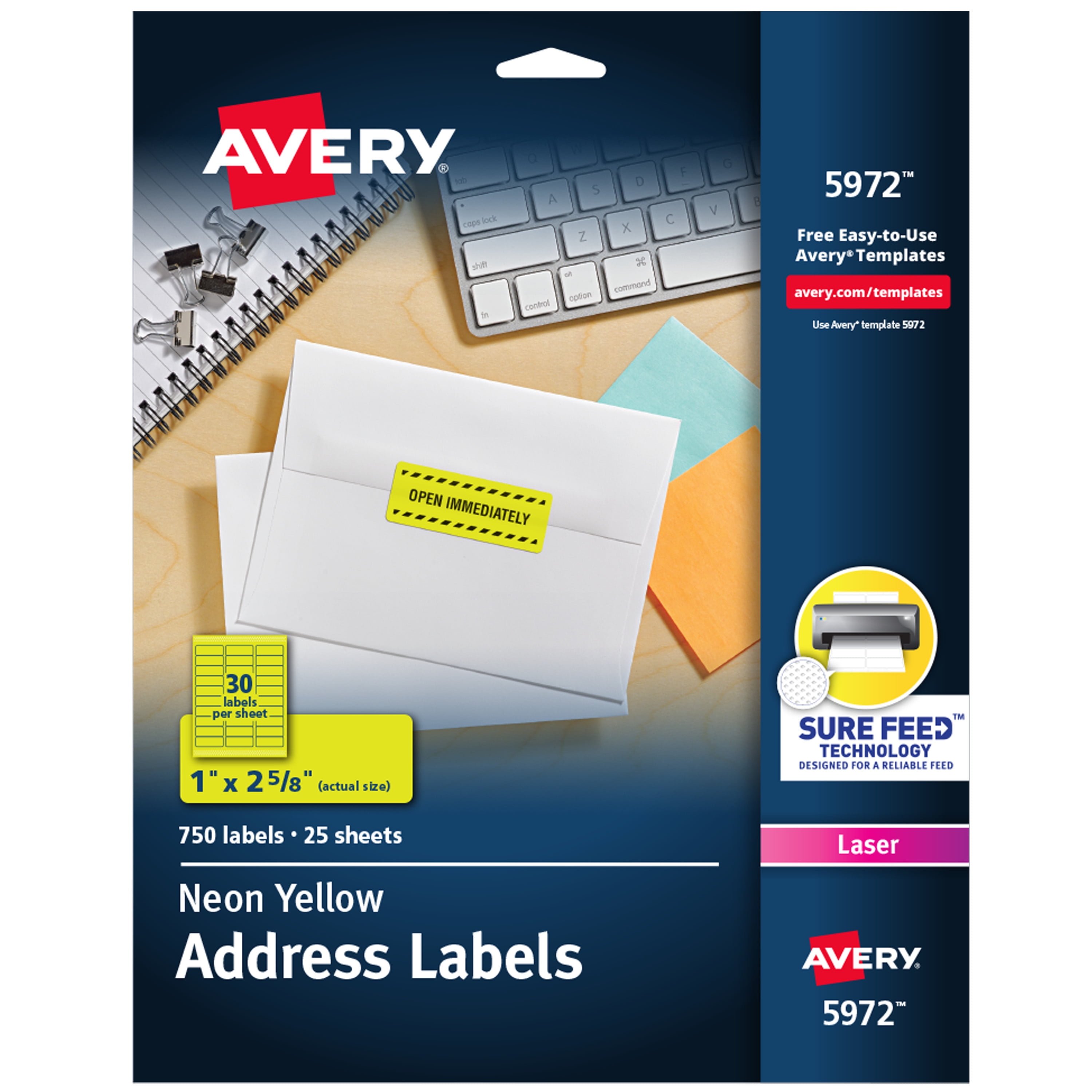 Avery High-visibility Neon Shipping Labels 500 4" Width X 2" Length Box