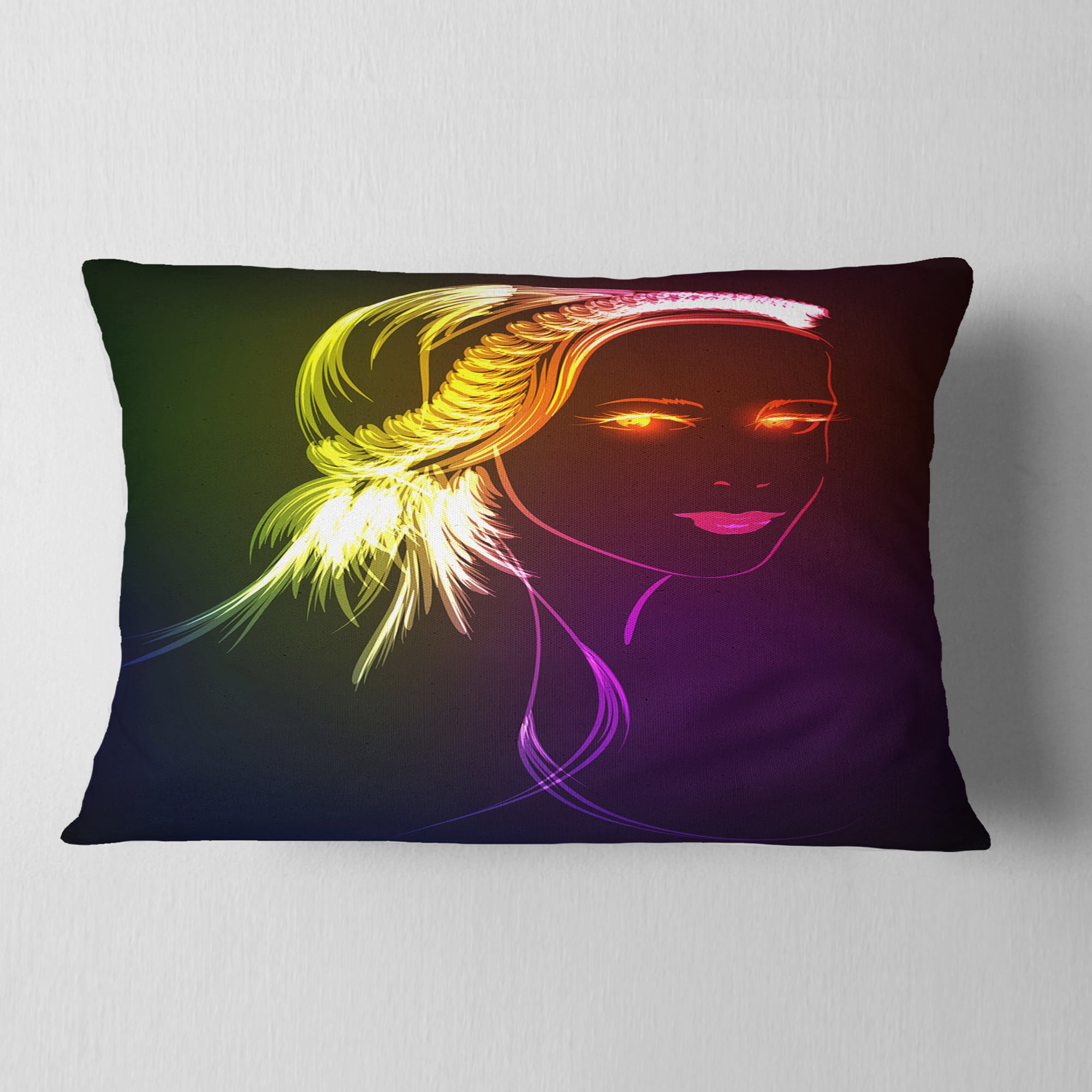 Designart Illuminating Girl s Head Fractal - Modern Portrait Throw Pillow - 12x20