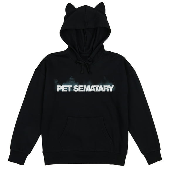 Pet Sematary Distressed Logo Adult Black Long Sleeve Hooded Sweatshirt With 3D Ears-Medium