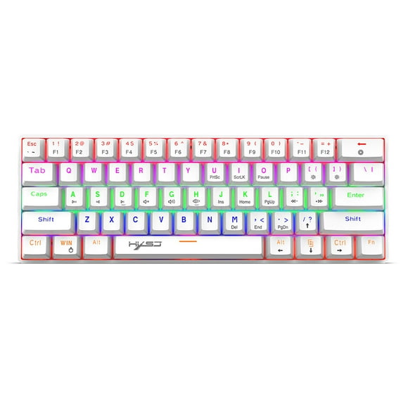 Amdohai HXSJ V900 Wired 61-key Compact Mechanical Keyboard RGB Backlit Keyboard N-key Rollover Blue Switch Double Shot Keycaps, White